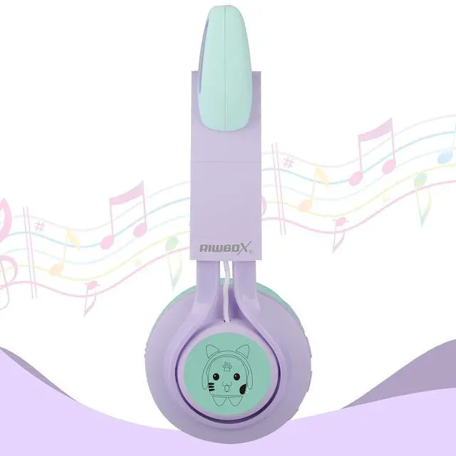 Alt view image 7 of 7 - Kids Wireless Headphones, CT-7S Cat Ear Bluetooth, 85dB Volume Limiting, LED Light Up Over Ear with Microphone for Laptop/PC/TV (Purple&Green)