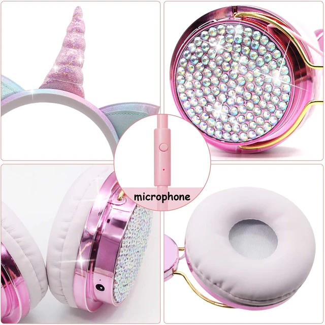 Alt view image 2 of 7 - Unicorn Kids Headphones for Girls Children Teens, Wired Headphones for Kids with Adjustable Headband, 3.5mm Jack and Over On Ear Headset w/Mic for School Birthday Xmas Unicorn Gift