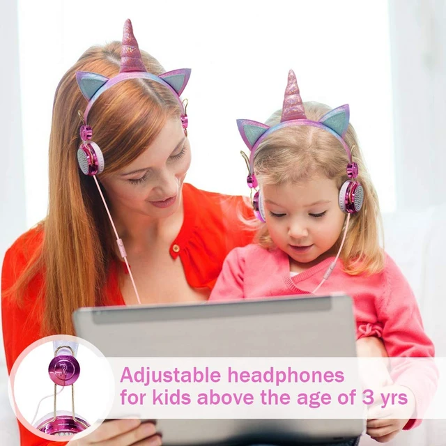 Alt view image 5 of 7 - Unicorn Kids Headphones for Girls Children Teens, Wired Headphones for Kids with Adjustable Headband, 3.5mm Jack and Over On Ear Headset w/Mic for School Birthday Xmas Unicorn Gift