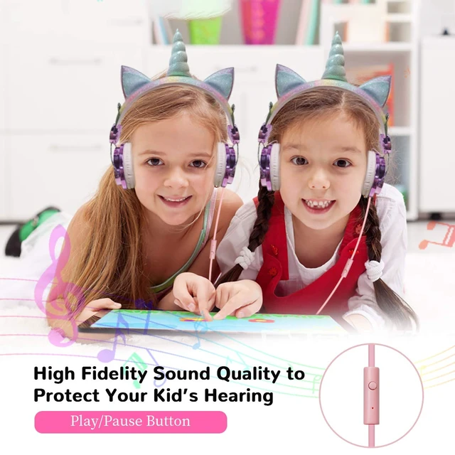 Alt view image 6 of 7 - Unicorn Kids Headphones for Girls Children Teens, Wired Headphones for Kids with Adjustable Headband, 3.5mm Jack and Over On Ear Headset w/Mic for School Birthday Xmas Unicorn Gift