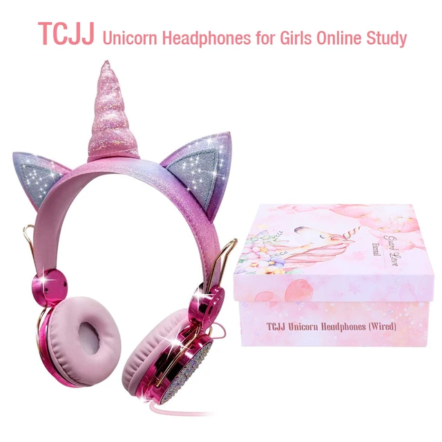 Alt view image 7 of 7 - Unicorn Kids Headphones for Girls Children Teens, Wired Headphones for Kids with Adjustable Headband, 3.5mm Jack and Over On Ear Headset w/Mic for School Birthday Xmas Unicorn Gift