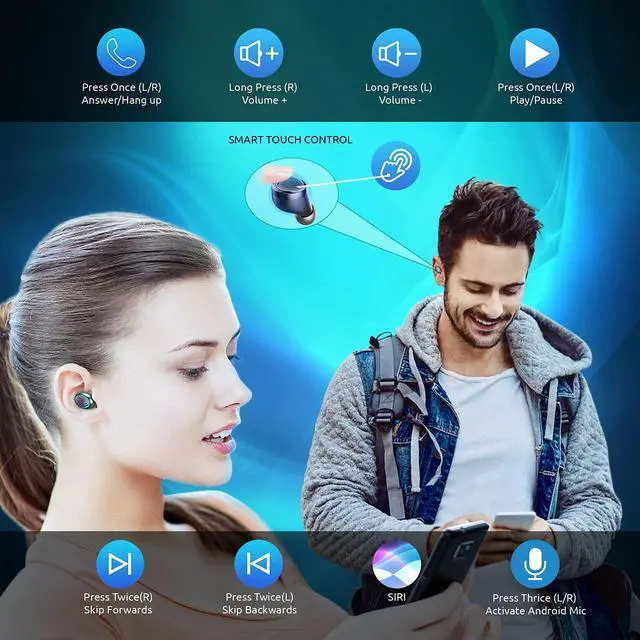 Alt view image 5 of 7 - Wireless V5.3 PRO Earbuds Compatible with Samsung Galaxy S10/S10e/S10+/S10 Plus/10 5G/Lite IPX3 Bluetooth Touch Waterproof/Sweatproof/Noise Reduction with Mic (Black)