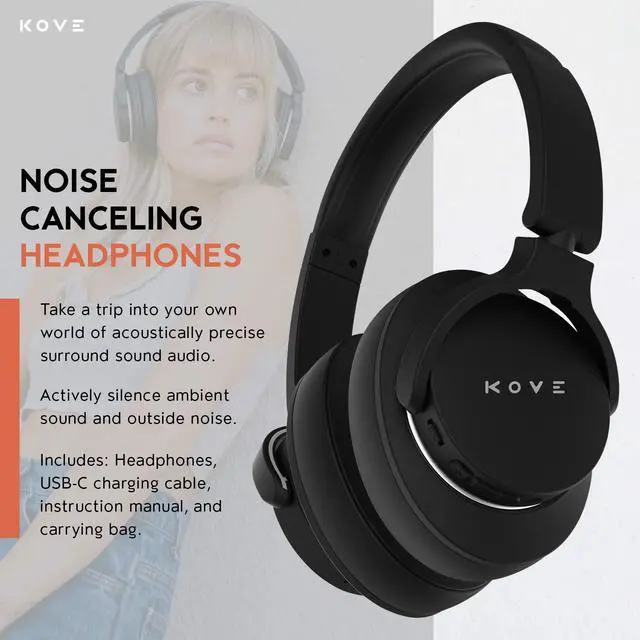 Alt view image 2 of 6 - 101-N Active Noise Cancelling Bluetooth Over-Ear Headphones | Hi-Res Audio, Deep Bass, 200H Standby, Memory Foam Ear Cushions, Built-in Microphone - Wireless ANC for Travel, Home & Office