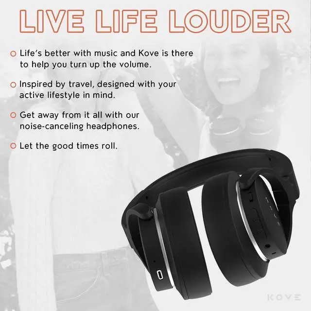 Alt view image 6 of 6 - 101-N Active Noise Cancelling Bluetooth Over-Ear Headphones | Hi-Res Audio, Deep Bass, 200H Standby, Memory Foam Ear Cushions, Built-in Microphone - Wireless ANC for Travel, Home & Office