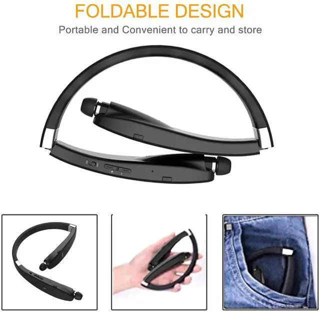 Alt view image 2 of 7 - Foldable Bluetooth Headset, Lightweight Retractable Bluetooth Headphones for Sports&Exercise, Noise Cancelling Stereo Neckband Wireless Headset (with carry case)