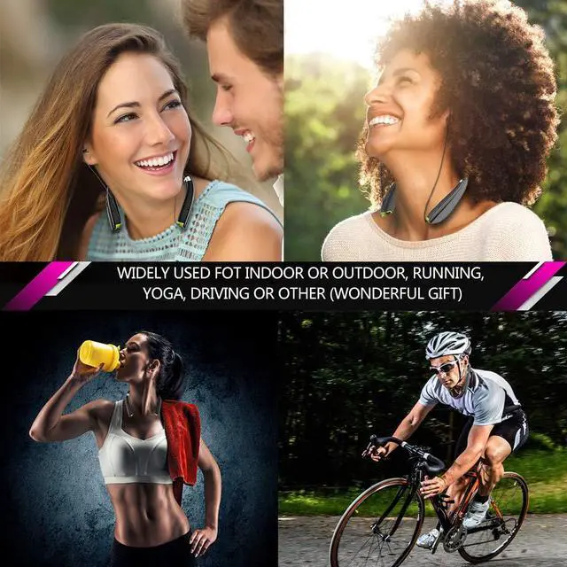 Alt view image 6 of 7 - Bluetooth Headphones, Upgraded Foldable Wireless Neckband Headset with Retractable Earbuds, Noise Cancelling Stereo Earphones with Mic for Workout, Running, Driving (with Carry Case)