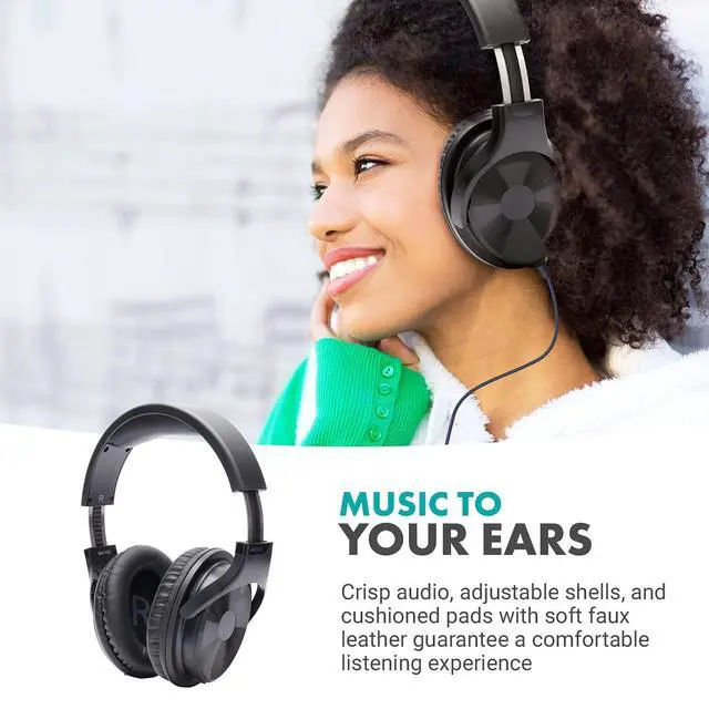 Alt view image 4 of 7 - MH-100 Hi-Fi Studio Headphones with Microphone - Wired Over Ear Headphones for Gaming and Music with 3.5mm and 6.35mm Input - Comfortable Headphones with Mic - Perfect Podcast Headphones for PC