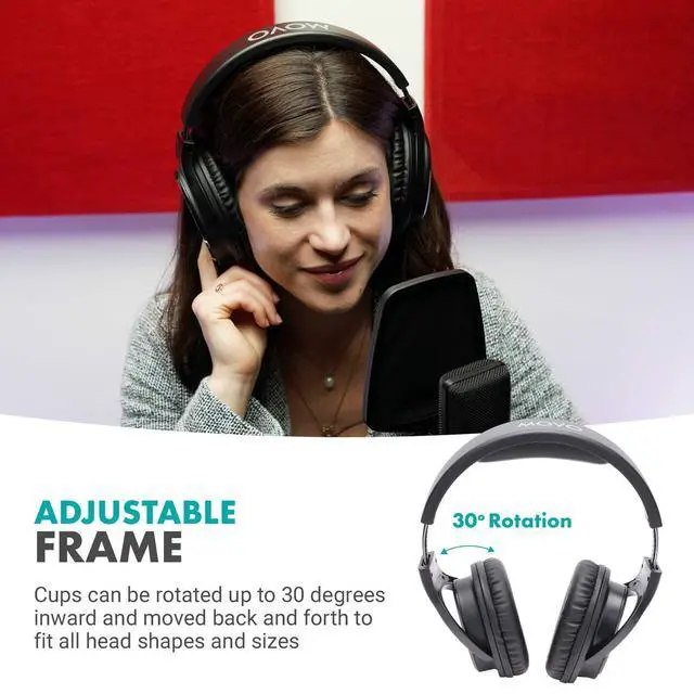 Alt view image 6 of 7 - MH-100 Hi-Fi Studio Headphones with Microphone - Wired Over Ear Headphones for Gaming and Music with 3.5mm and 6.35mm Input - Comfortable Headphones with Mic - Perfect Podcast Headphones for PC