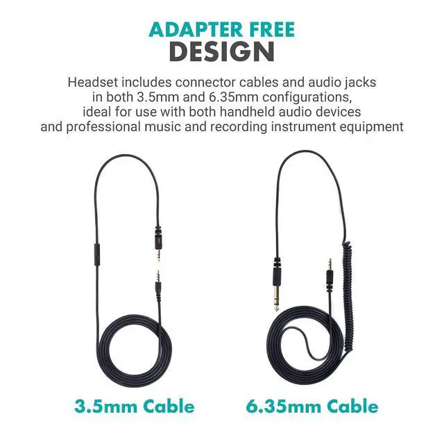 Alt view image 7 of 7 - MH-100 Hi-Fi Studio Headphones with Microphone - Wired Over Ear Headphones for Gaming and Music with 3.5mm and 6.35mm Input - Comfortable Headphones with Mic - Perfect Podcast Headphones for PC