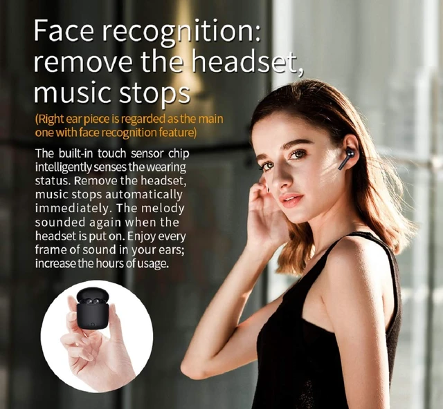 Alt view image 7 of 7 - Wireless Headphones with Face Recognition Feature, True Wireless Earbuds Bluetooth V5.0 Wireless Earphones Sports Running Headset with Charging Case Built-in Mic (Hurricane-HI Black)