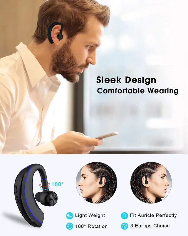 Alt view image 3 of 7 - _Mega Brand Bluetooth Headset,Bluetooth Earpiece V5.0,320Hrs Ultralight Headphones with Rotatable Mic,Hands-Free Earphones,Noise Cancelling,in-Ear Earbuds for iPhone Android Cell Phone/Laptop/Trucker
