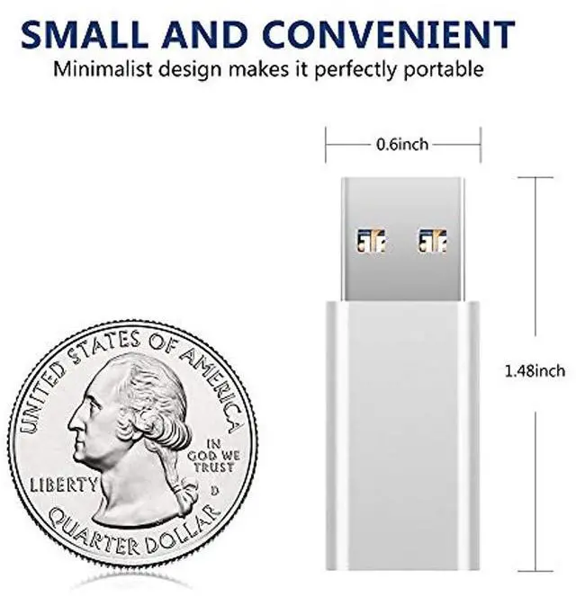 Alt view image 5 of 6 - USB C to USB Adapter (2-Pack),USB Type C Female to USB 3.0 Male Adapter,Female USB-C to USB-A Male Adapter,Works with USB-C Charge Cable,Laptops and Wall Chargers with USB A Interface(Silver)
