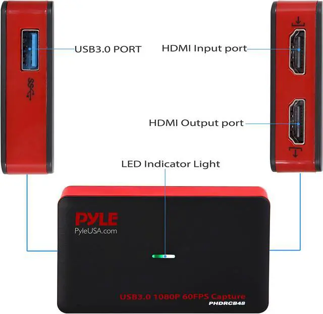 Alt view image 2 of 12 - Pyle Video Game Capture Card Device with Video Recorder, HDMI Output, Full HD 1080P Live Streaming, USB, SD, PC, DVD, PS4, PS3, Xbox One, Xbox 360 and Wii