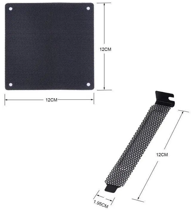 Alt view image 2 of 7 - 12mm PVC Computer PC Cooler Fan Filter Black Dustproof Case Cover Computer Mesh Pack of 5 + Black Hard Steel Dust Filter Blanking Plate PCI Slot Cover 5 Pcs with Screws.