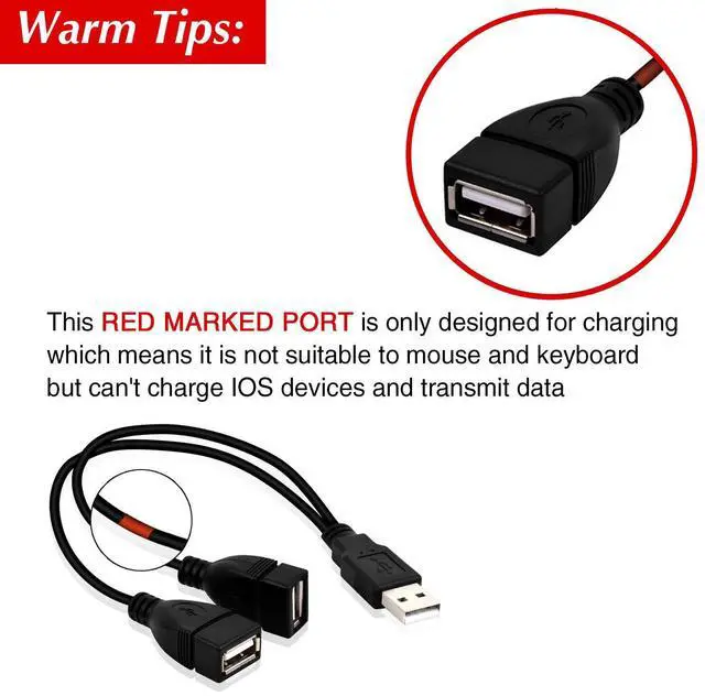 Alt view image 2 of 7 - USB 2.0 A Male to 2 Dual USB Female Jack Y Splitter Hub Power Cord Extension Adapter Cable