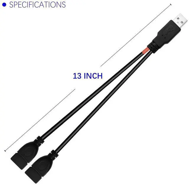 Alt view image 7 of 7 - USB 2.0 A Male to 2 Dual USB Female Jack Y Splitter Hub Power Cord Extension Adapter Cable