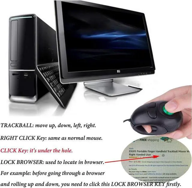 Alt view image 5 of 7 - Ergonomic Handheld Trackball Mouse Wired Mini USB Portable Finger Travel Computer Right Left Handed Mice for PC Laptop Mac Window OS Linux Unix