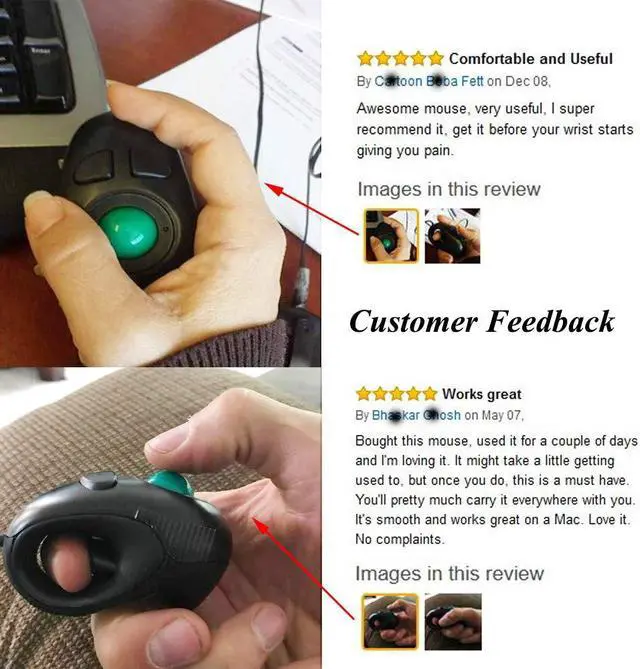 Alt view image 4 of 7 - Ergonomic Handheld Trackball Mouse Wired Mini USB Portable Finger Travel Computer Right Left Handed Mice for PC Laptop Mac Window OS Linux Unix