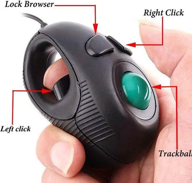 Alt view image 3 of 7 - Ergonomic Handheld Trackball Mouse Wired Mini USB Portable Finger Travel Computer Right Left Handed Mice for PC Laptop Mac Window OS Linux Unix