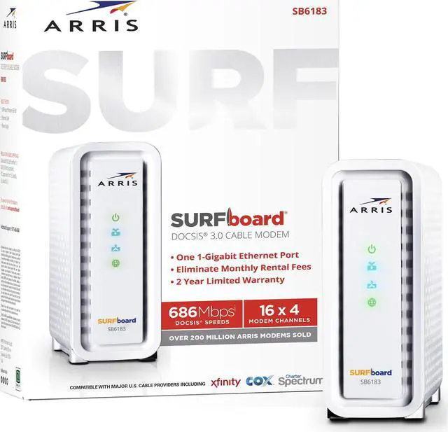 Alt view image 2 of 8 - ARRIS Arris SURFboard SB6183 Cable Modem - 1 x Network (RJ-45) - F-type - Gigabit Ethernet - Desktop