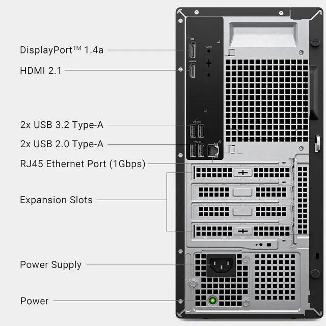 Alt view image 6 of 7 - Dell ECT1250 Tower Desktop Computer - Intel Core Ultra 7 265K Processor, 32GB DDR5 RAM, 2TB NVMe SSD, Intel UHD Graphics, Wi-Fi 6 & Bluetooth 5.4, Keyboard & Mouse, AI Copilot, Windows 11 Home