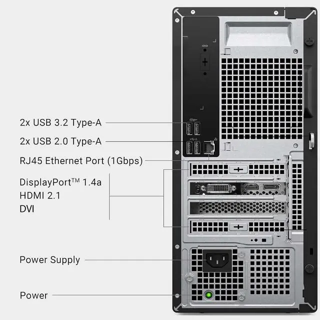 Alt view image 6 of 7 - Dell ECT1250 Tower Desktop Computer - Intel Core Ultra 7 265 Processor, 32GB DDR5 RAM, 512GB NVMe SSD, NVIDIA GeForce RTX 3050, Wi-Fi 6 & Bluetooth 5.4, Keyboard & Mouse, AI Copilot, Windows 11 Home