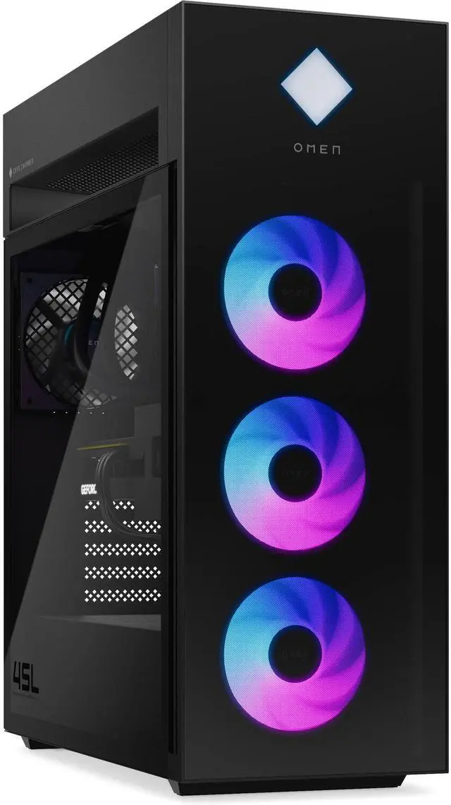Main image of HP OMEN 45L GT22 Gaming Desktop PC - Intel Core Ultra 9 285K up to 5.7 GHz Processor, 64GB DDR5 RAM, 1TB NVMe SSD, NVIDIA GeForce RTX 5060 Ti, Liquid Cooling, RGB Lighting, Windows 11 Pro