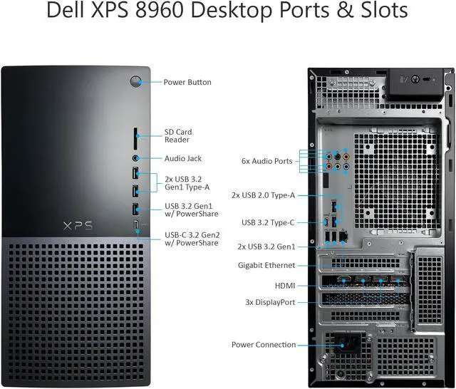 Alt view image 6 of 6 - Dell XPS 8960 Tower Desktop Computer - 13th Gen Intel Core i7-13700 16-Core up to 5.20 GHz CPU, 64GB DDR5 RAM, 4TB NVMe SSD + 8TB HDD, GeForce RTX 3070 8GB GDDR6, Killer Wi-Fi 6E, Windows 11 Home