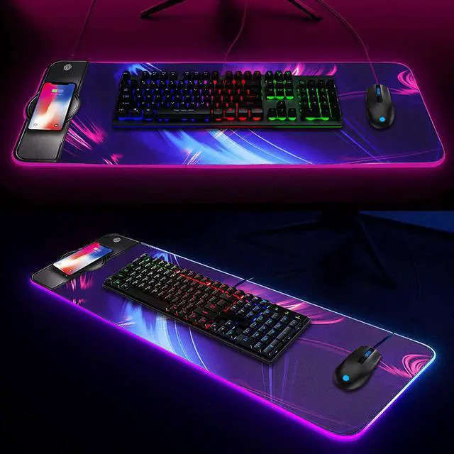 Alt view image 2 of 6 - Wireless Charger Mouse Pad, 10W Extended RGB Mouse Pad Non-Slip Rubber Base 10 Lighting Modes, Ultra Thick Qi Fast Charging Gaming Mousepad for Samsung Galaxy S10/S9/S8 Plus iPhone 11/12 Pro