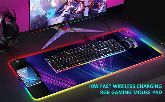 Alt view image 5 of 6 - Wireless Charger Mouse Pad, 10W Extended RGB Mouse Pad Non-Slip Rubber Base 10 Lighting Modes, Ultra Thick Qi Fast Charging Gaming Mousepad for Samsung Galaxy S10/S9/S8 Plus iPhone 11/12 Pro