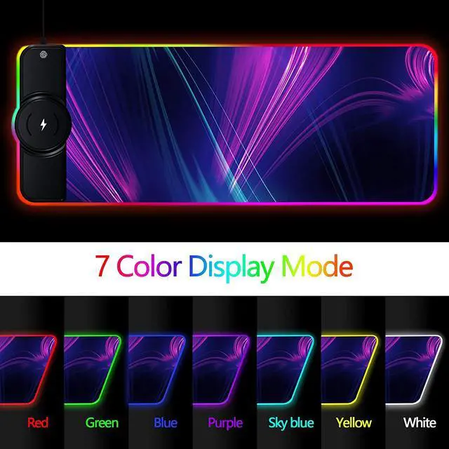 Alt view image 3 of 6 - Wireless Charger Mouse Pad, 10W Extended RGB Mouse Pad Non-Slip Rubber Base 10 Lighting Modes, Ultra Thick Qi Fast Charging Gaming Mousepad for Samsung Galaxy S10/S9/S8 Plus iPhone 11/12 Pro
