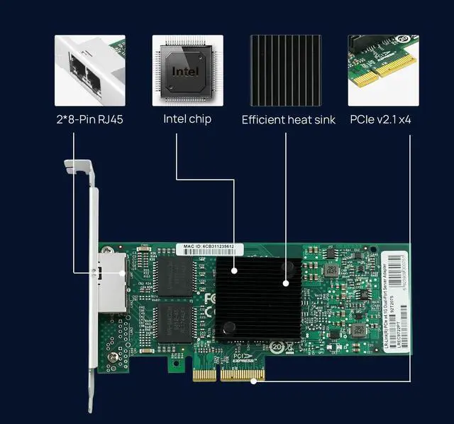 Alt view image 4 of 5 - PCIe x4 Dual-port Copper Gigabit Server Adapter (1ntel I350)