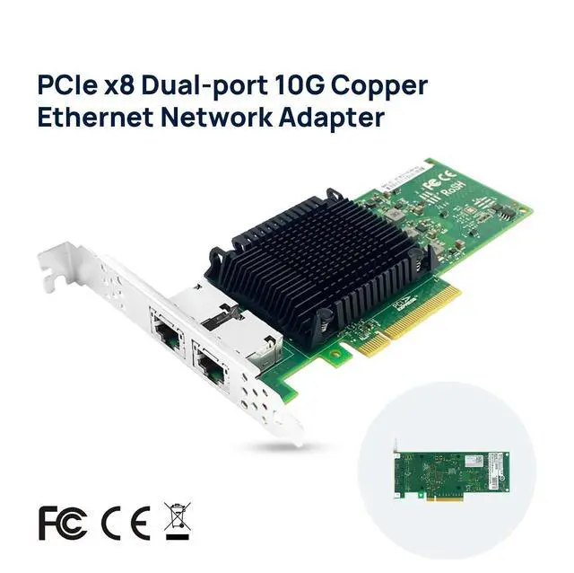 Alt view image 2 of 7 - PCIe x8 Dual-port 10G Copper Ethernet Network Adapter