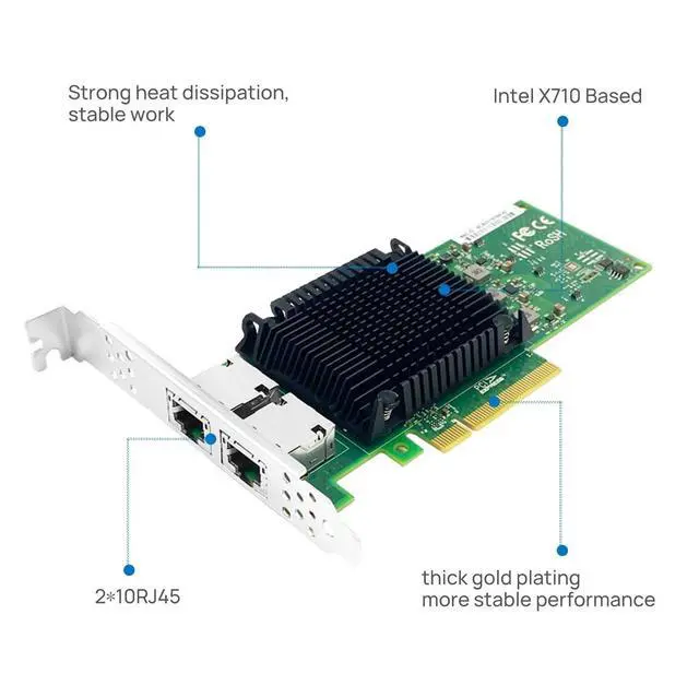 Alt view image 5 of 7 - PCIe x8 Dual-port 10G Copper Ethernet Network Adapter