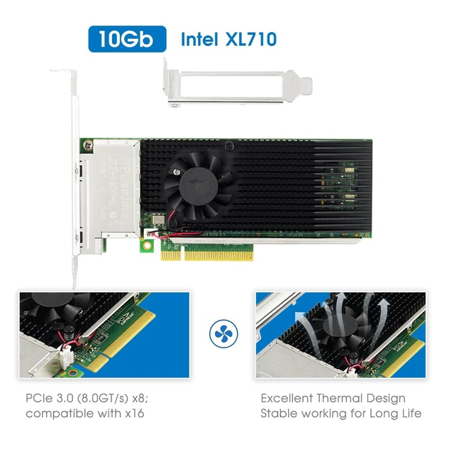 Alt view image 3 of 6 - PCIe x8 Quad-port copper 10G Ethernet Network Adapter (1ntel XL710)