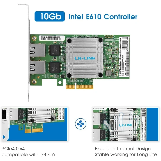 Alt view image 4 of 6 - PCIe x4 Dual-port 10G Copper Ethernet Network Adapter E610