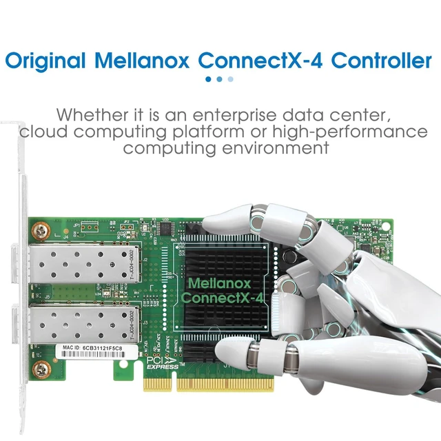 Alt view image 3 of 6 - PCIe3.0 x8 Network Adapter MCX4121A-XCAT Compatible with Mellanox CX4 Lx EN 10G Ethernet NIC Dual SFP28 Port Support RDMA