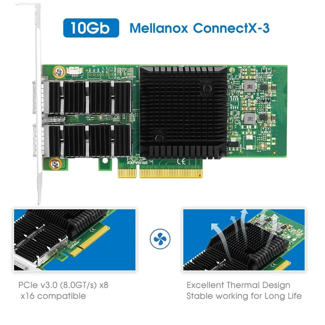 Alt view image 2 of 6 - PCIe x8 Dual-port 40G QSFP+ Ethernet Network Adapter (MellanoX ConnectX-3)