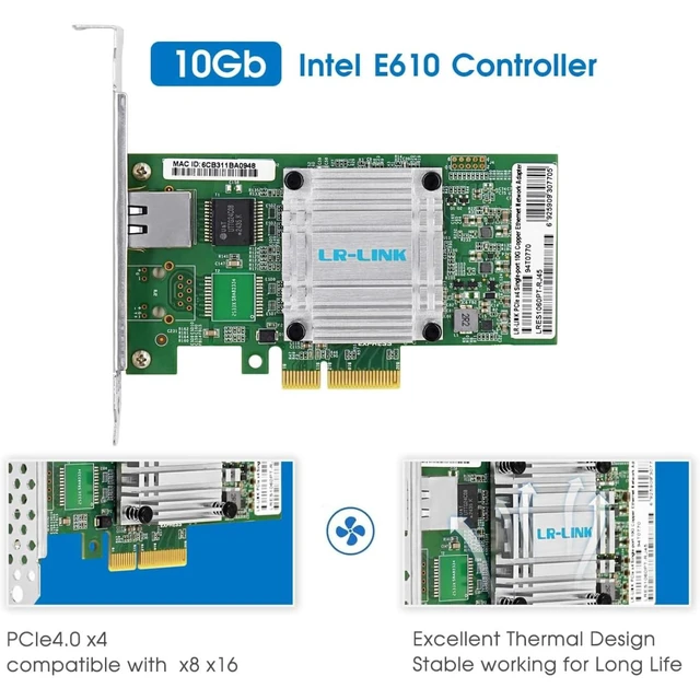 Alt view image 3 of 6 - PCIe x4 Single-port 10G Copper Ethernet Network Adapter E610
