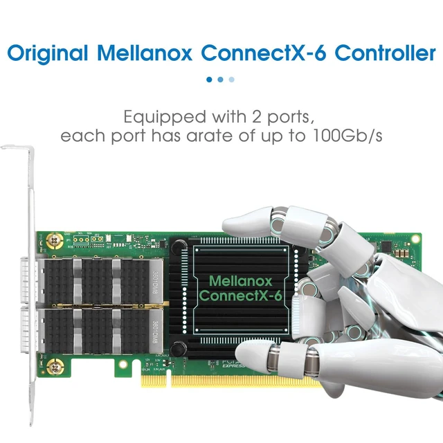 Alt view image 2 of 5 - PCle x16 Dual-port Fiber 200G QSFP56 Ethernet Network Adapter Compatible with Mellanox connectX-6 Ex Based