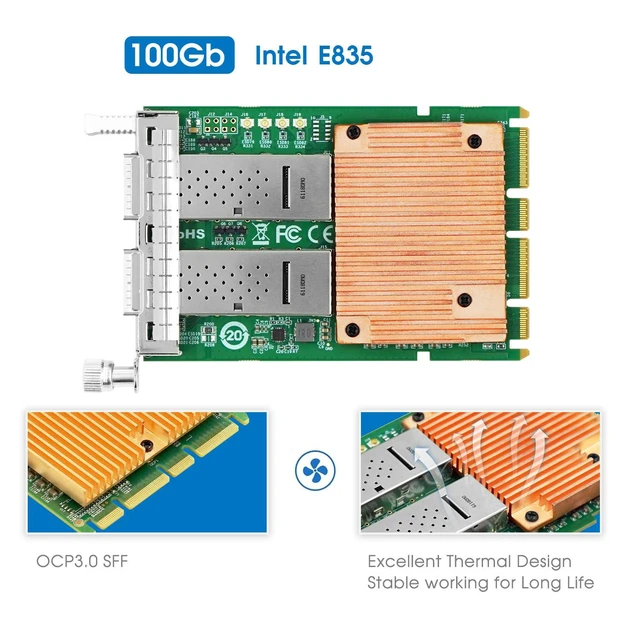 Alt view image 3 of 6 - OCP 3.0 Dual-Port 2*100G QSFP56 Network Adapter | Intel E835 Based, Dual-Port, 100G Speed, QSFP56 Interface, OCP 3.0