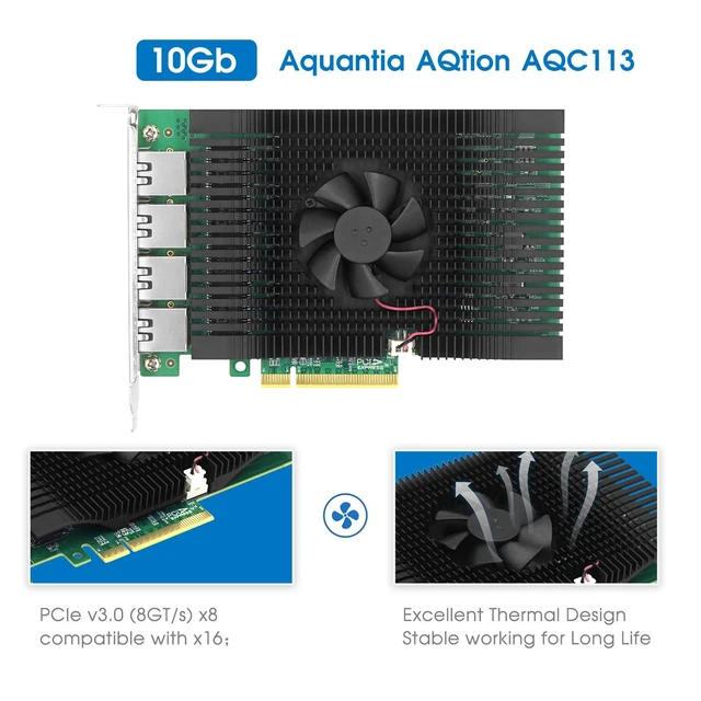 Alt view image 3 of 6 - PCIe3.0 x8 Quad-port 10G Vision Frame Grabber Card (Marvell AQC113 Based)