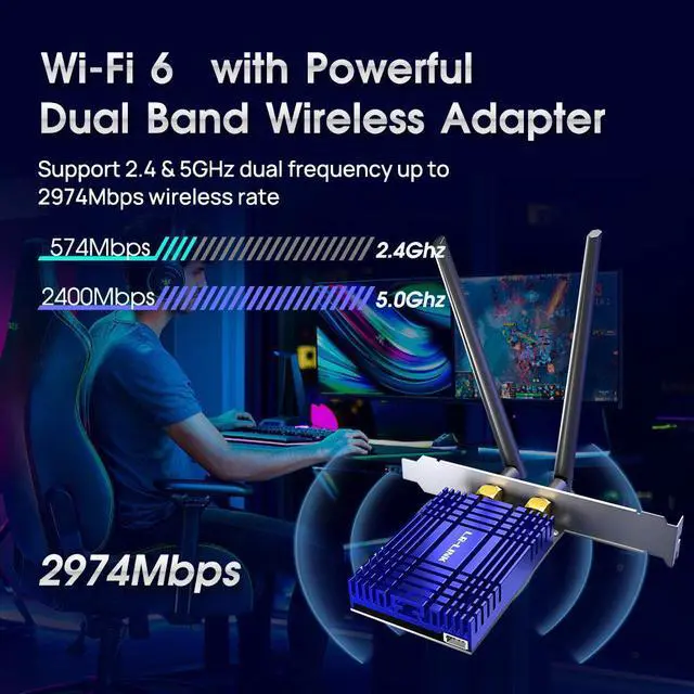 Alt view image 3 of 6 - LR-LINK WiFi 6 PCIe WiFi Card for Desktop PC AX200 Bluetooth 5.2,3000Mbps WiFi 802.11ax Dual Band Wireless Adapter with MU-MIMO, Ultra-Low Latency, Supports LinuxWindows 11, 10 (64bit) Only