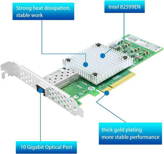 Alt view image 2 of 6 - 10Gb Network Card with Intel 82599EN Chip,Single SFP+ Port PCI X8 Express Ethernet Adapter Support Windows Server/Linux/VMware, Compare to Intel X520-DA1