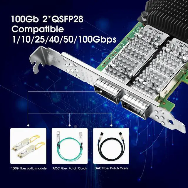 Alt view image 2 of 7 - LR-LINK100GbE Network Adapter with Mellanox ConnectX-5 Ex Chipset, PCIe 4.0(16GT/s) x16 Ethernet NIC, Dual QSFP28 Infiniband Network Card Compare to MCX556A-EDAT