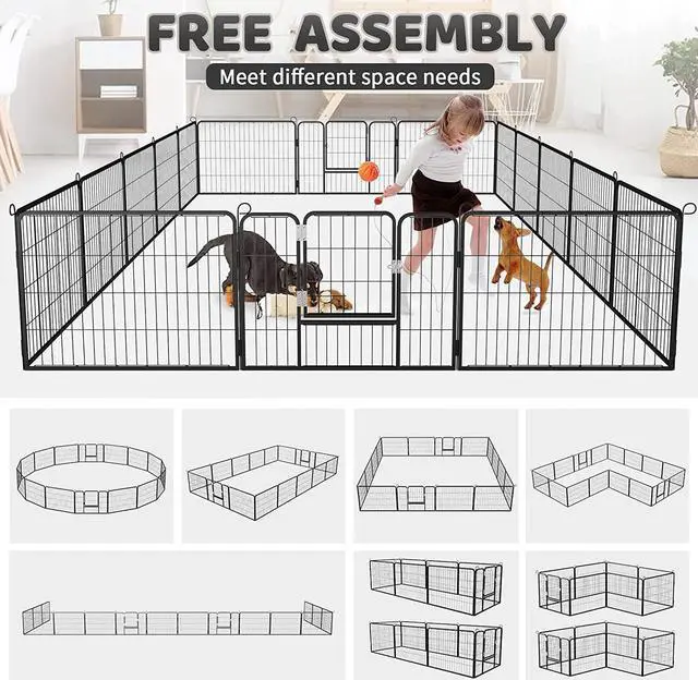 Alt view image 2 of 7 - BOSSIN Bold Metal Dog Playpen for Medium/Small Animals, 8 Panels 24"/32"/40" Height x 32" Width, Dog Fence Exercise Pen with Doors, Pet Puppy Outdoor Playpen Pen for Outdoor, Indoor, RV, Camping, Yard