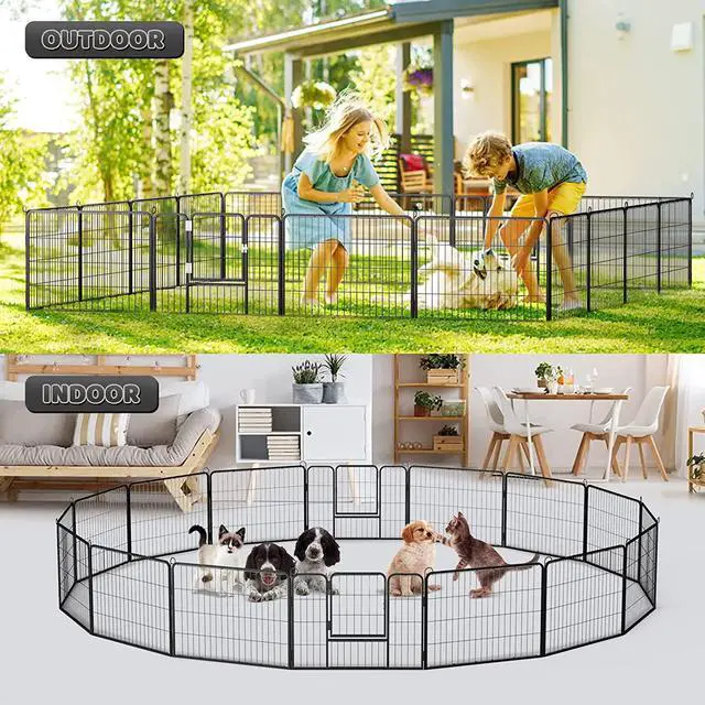 Alt view image 4 of 7 - BOSSIN Bold Metal Dog Playpen for Medium/Small Animals, 8 Panels 24"/32"/40" Height x 32" Width, Dog Fence Exercise Pen with Doors, Pet Puppy Outdoor Playpen Pen for Outdoor, Indoor, RV, Camping, Yard
