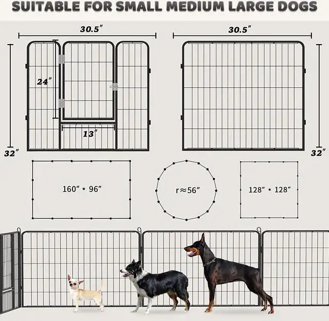 Alt view image 6 of 7 - BOSSIN Bold Metal Dog Playpen for Medium/Small Animals, 8 Panels 24"/32"/40" Height x 32" Width, Dog Fence Exercise Pen with Doors, Pet Puppy Outdoor Playpen Pen for Outdoor, Indoor, RV, Camping, Yard