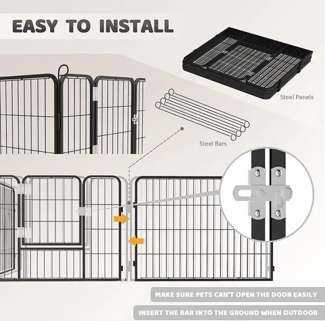 Alt view image 7 of 7 - BOSSIN Bold Metal Dog Playpen for Medium/Small Animals, 8 Panels 24"/32"/40" Height x 32" Width, Dog Fence Exercise Pen with Doors, Pet Puppy Outdoor Playpen Pen for Outdoor, Indoor, RV, Camping, Yard