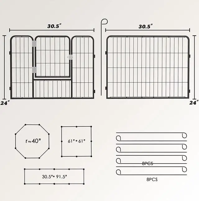 Alt view image 7 of 7 - BOSSIN Heavy Metal Pet Dog Playpen for Small/Medium Dogs, 8 Panels 24"/32"/40" Height x 32" Width Rustproof Puppy Playpen Indoor & Outdoor, Foldable Dog Fences for The Yard, Home, Camp
